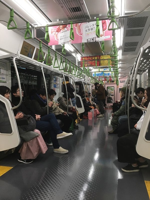 Inside a train that runs along JR Yamanote Line, Tokyo